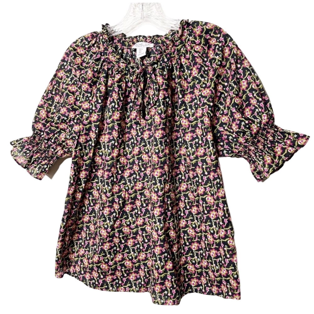 πRachel Zoe Multicolor Floral Top ruffle collar puff sleeves size XS GUC..